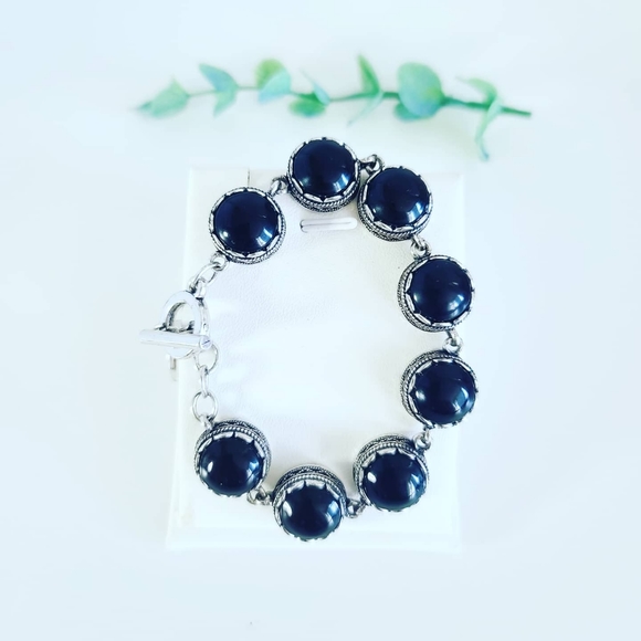 Black Onyx Bracelet in silver plated metal - Picture 2 of 4